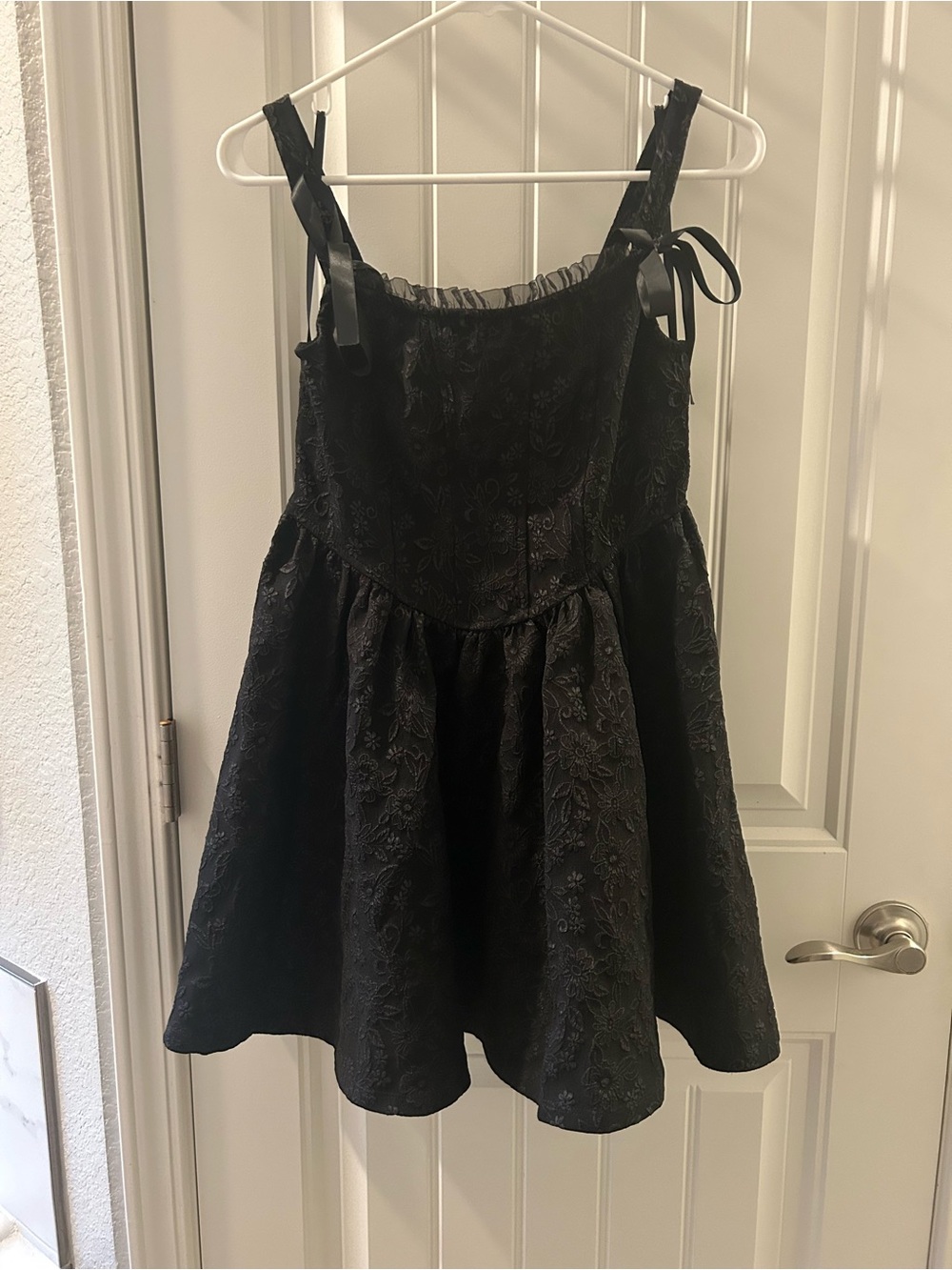 Trixxi Black Floral Brocade Party Dress with Tie Straps